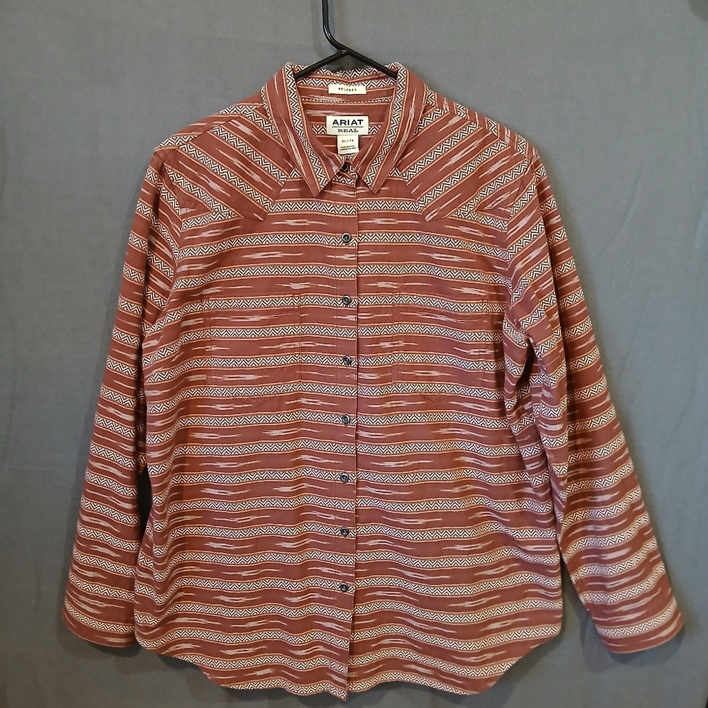 Ariat Men's Casual Red and White Patterned Shirt Extra Large Western Cowboy
